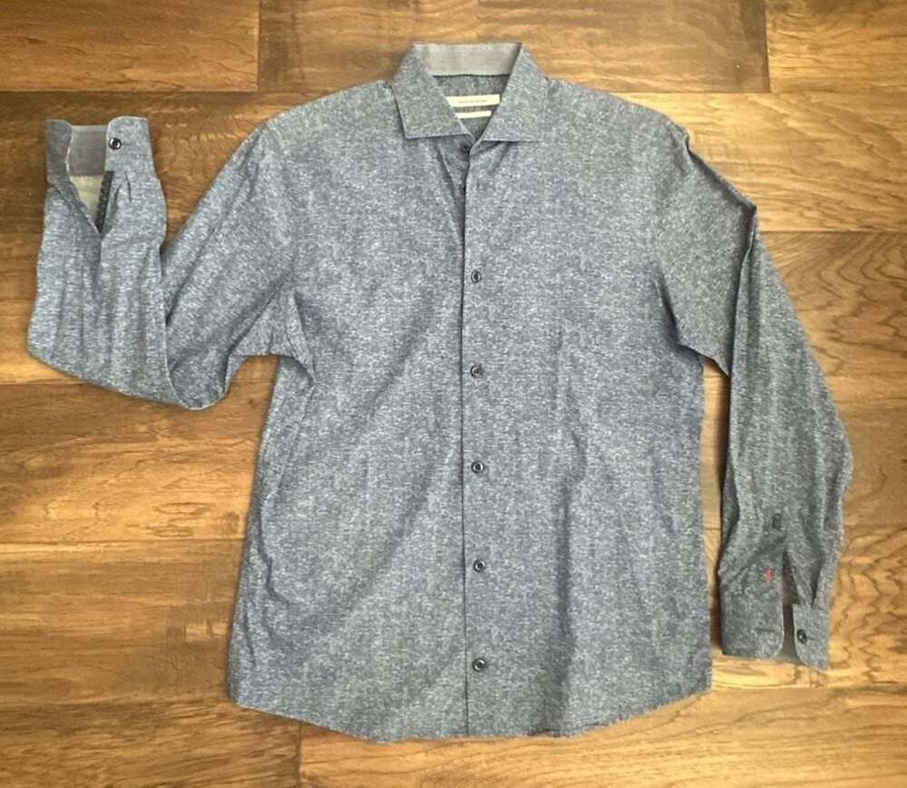 Moods of Norway Classic Long Sleeve Button-Down Shirt, Blue Heathered Cotton